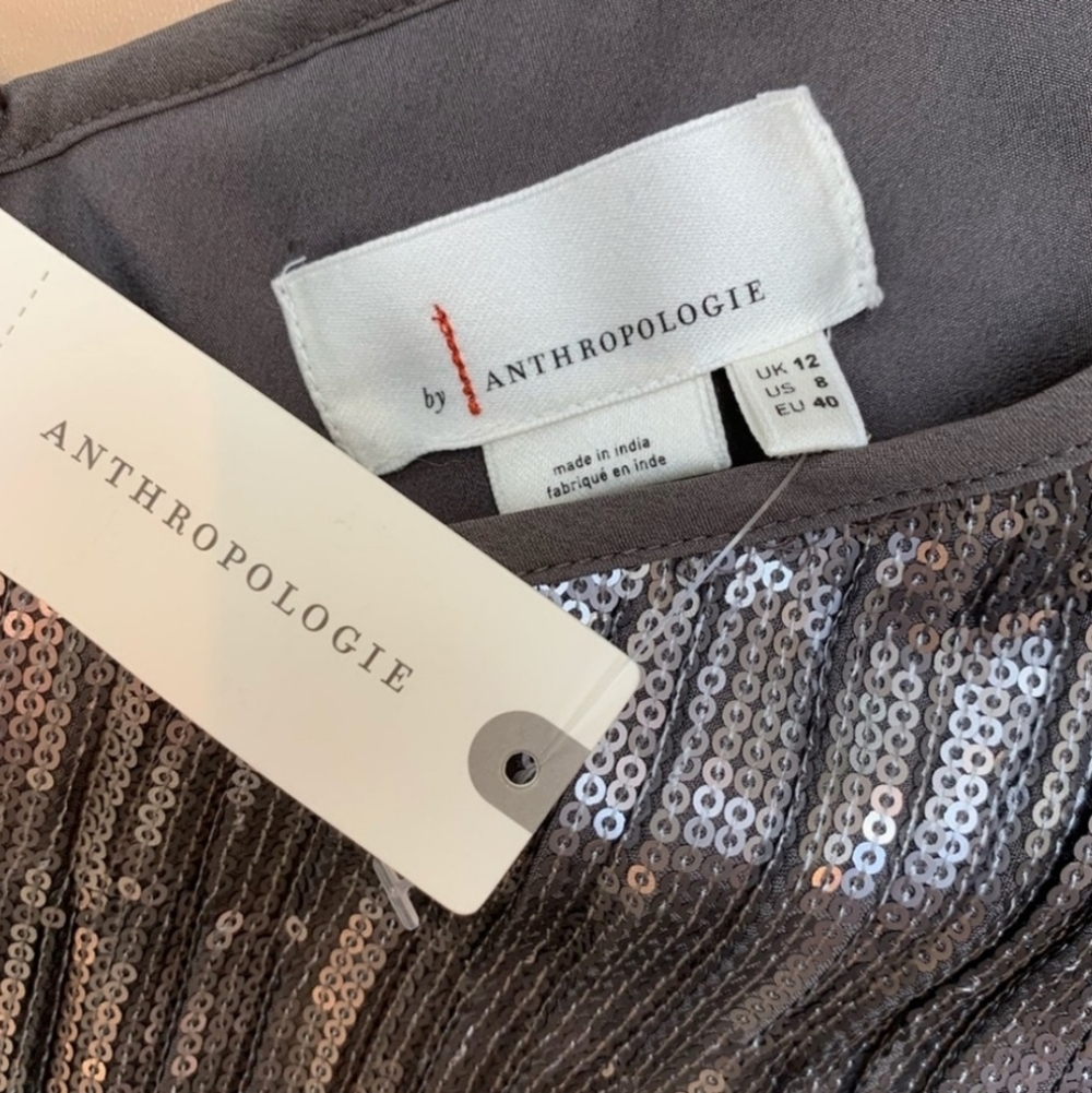 NEW Anthropologie Amelie Beaded Cami Pewter Ruffle Hem Evening Top Bohemian Chic - Picture 2 of 11